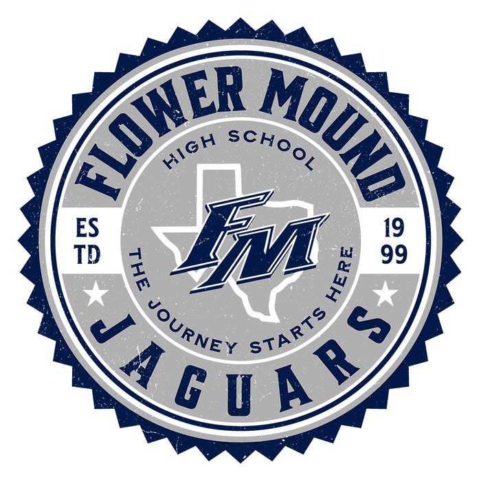 Close-up view of Flower Mound High School Jaguars Unisex 3/4 sleeve Raglan T-shirt 203