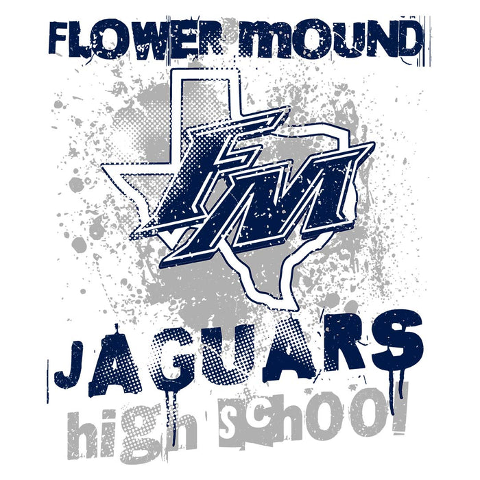 Close-up view of Flower Mound High School Jaguars Unisex 3/4 sleeve Raglan T-shirt 205