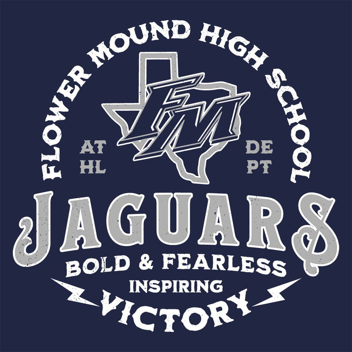 Close-up view of Flower Mound High School Jaguars Navy Blue Classic Unisex T-shirt 206