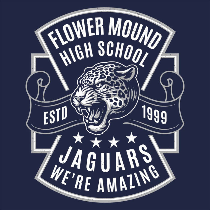 Close-up view of Flower Mound High School Jaguars Navy Blue Classic Unisex T-shirt 207