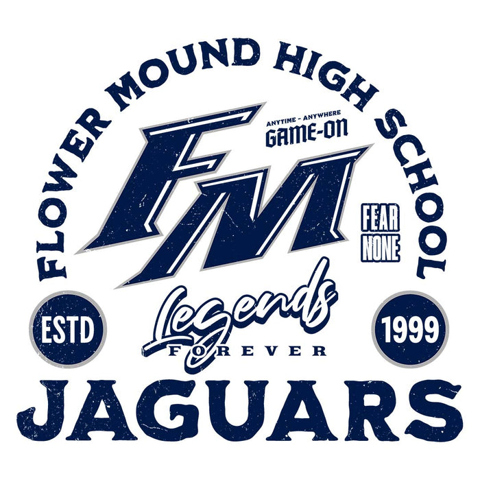 Close-up view of Flower Mound High School Jaguars Unisex 3/4 sleeve Raglan T-shirt 208
