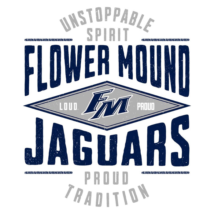 Close-up view of Flower Mound High School Jaguars Unisex 3/4 sleeve Raglan T-shirt 210
