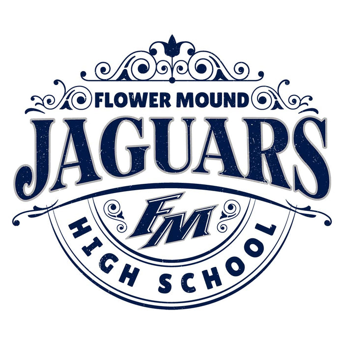 Close-up view of Flower Mound High School Jaguars Unisex 3/4 sleeve Raglan T-shirt 211