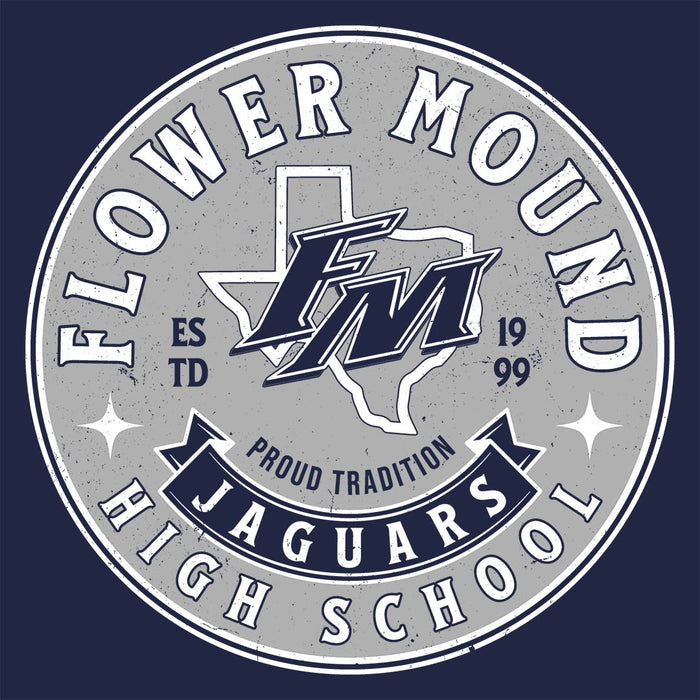 Close-up view of Flower Mound High School Jaguars Navy Blue Classic Unisex T-shirt 215