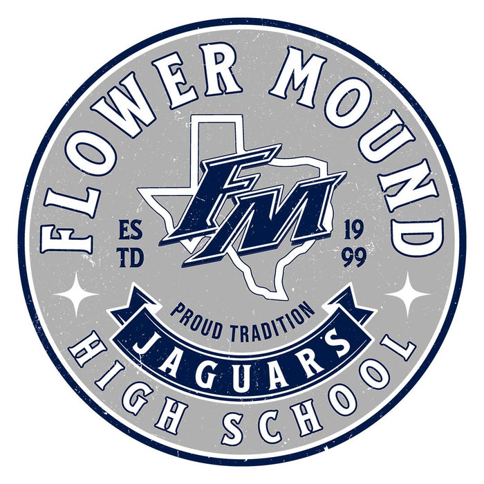 Close-up view of Flower Mound High School Jaguars Unisex 3/4 sleeve Raglan T-shirt 215
