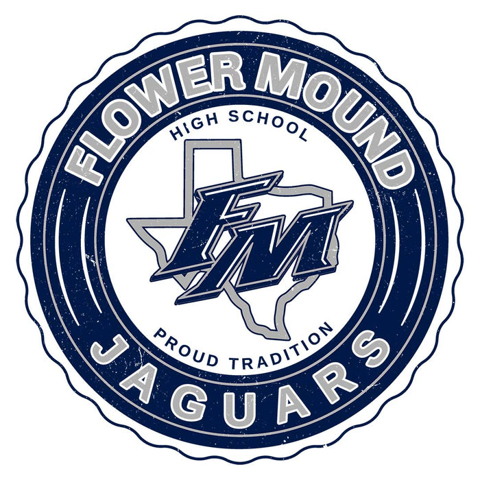 Close-up view of Flower Mound High School Jaguars Unisex 3/4 sleeve Raglan T-shirt 216