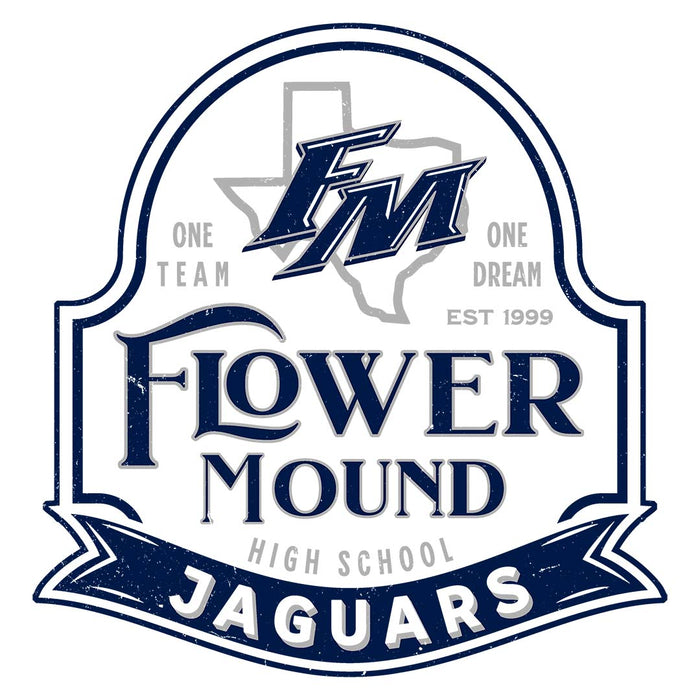 Close-up view of Flower Mound High School Jaguars Unisex 3/4 sleeve Raglan T-shirt 219