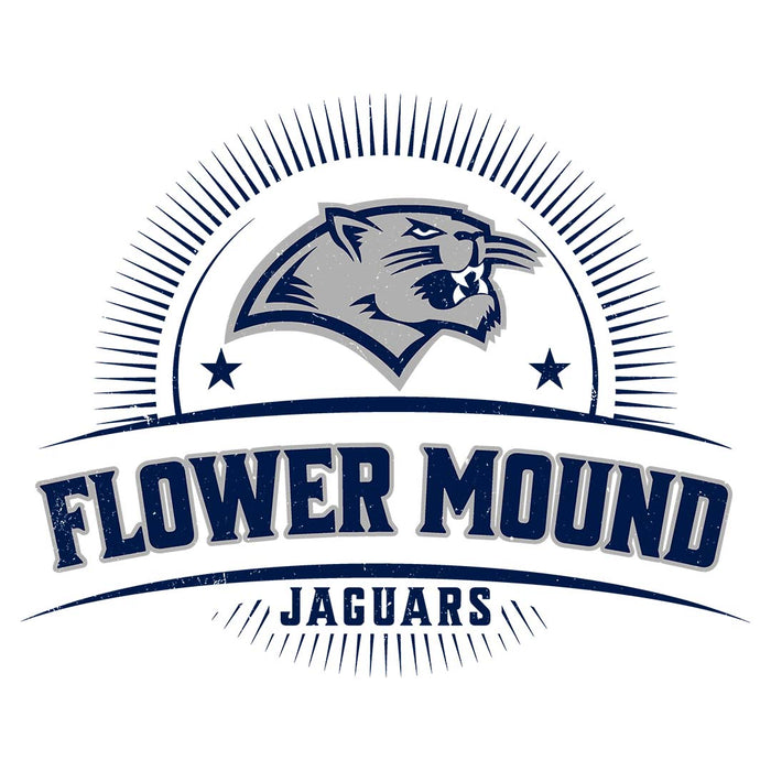 Close-up view of Flower Mound High School Jaguars Unisex 3/4 sleeve Raglan T-shirt 221