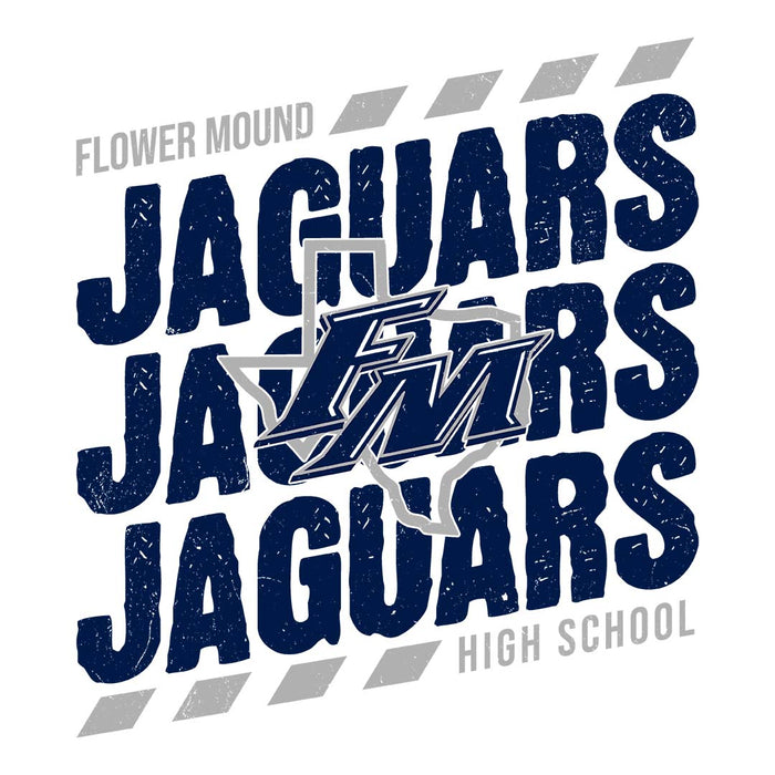 Close-up view of Flower Mound High School Jaguars Unisex 3/4 sleeve Raglan T-shirt 223