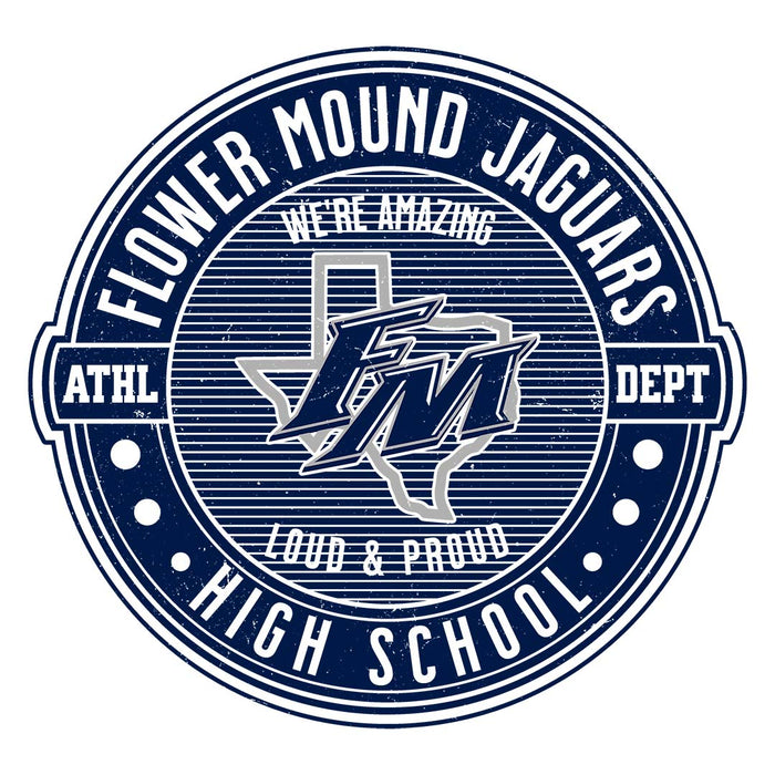 Close-up view of Flower Mound High School Jaguars Unisex 3/4 sleeve Raglan T-shirt 224