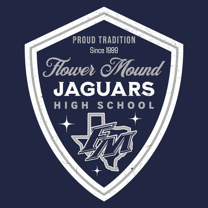 Close-up view of Flower Mound High School Jaguars Women's Navy Blue SoftStyle T-shirt 225