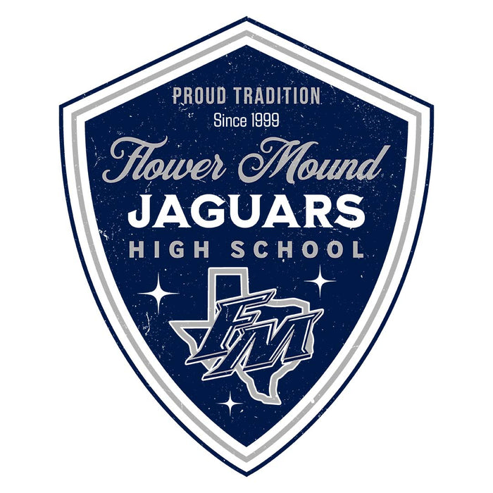 Close-up view of Flower Mound High School Jaguars Unisex 3/4 sleeve Raglan T-shirt 225