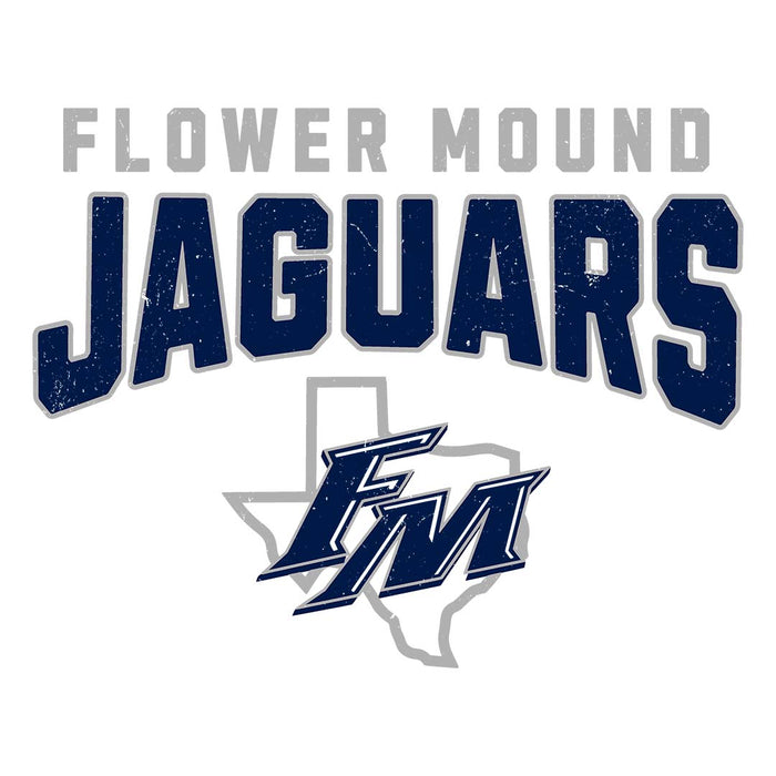 Close-up view of Flower Mound High School Jaguars Unisex 3/4 sleeve Raglan T-shirt 234