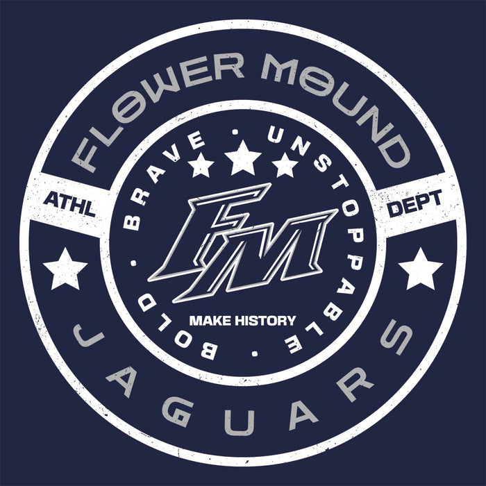 Close-up view of Flower Mound High School Jaguars Navy Blue Classic Unisex T-shirt 239