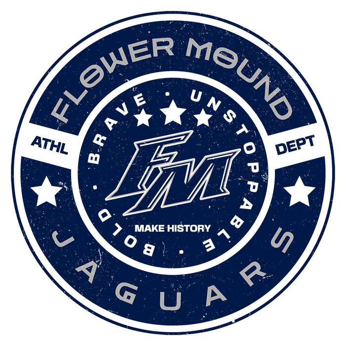 Close-up view of Flower Mound High School Jaguars Unisex 3/4 sleeve Raglan T-shirt 239