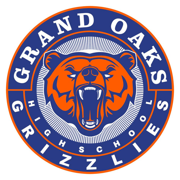 Close-up of Grand Oaks High School Grizzlies Unisex 3/4 sleeve Raglan T-shirt 02