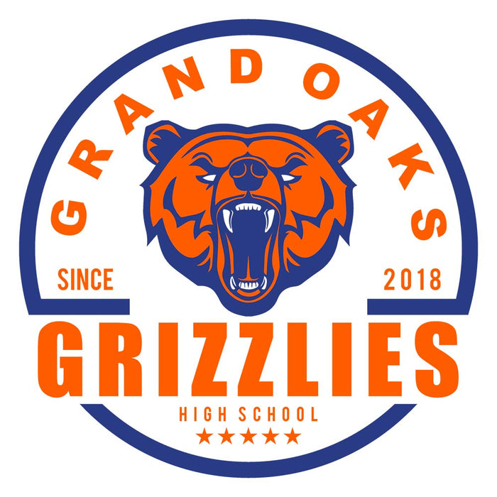 Close-up of Grand Oaks High School Grizzlies Unisex 3/4 sleeve Raglan T-shirt 04