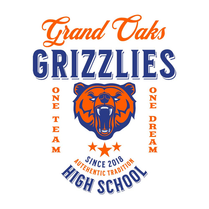 Close-up of Grand Oaks High School Grizzlies Unisex 3/4 sleeve Raglan T-shirt 09