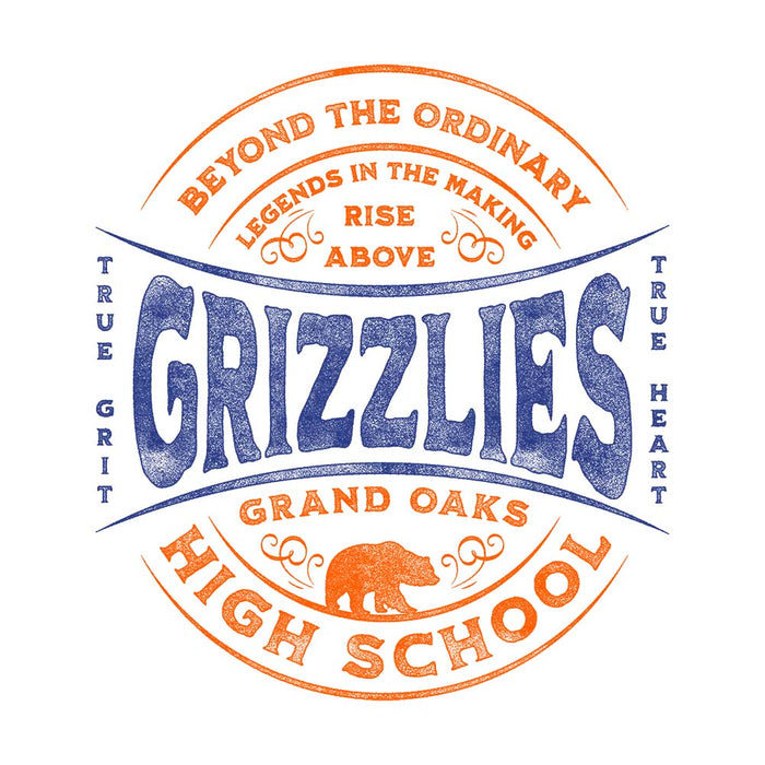 Close-up of Grand Oaks High School Grizzlies Unisex 3/4 sleeve Raglan T-shirt 10