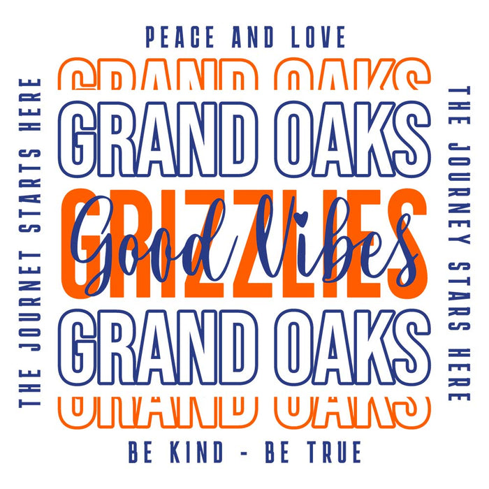 Close-up of Grand Oaks High School Grizzlies Unisex 3/4 sleeve Raglan T-shirt 13