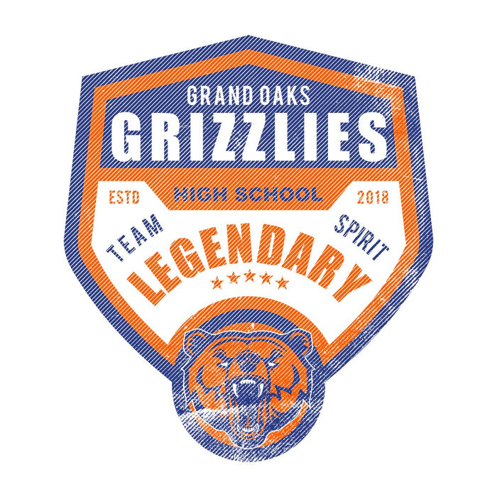 Close-up of Grand Oaks High School Grizzlies Unisex 3/4 sleeve Raglan T-shirt 14