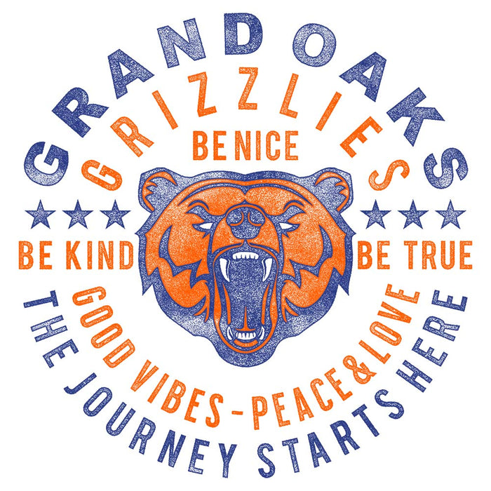 Close-up of Grand Oaks High School Grizzlies Unisex 3/4 sleeve Raglan T-shirt 16