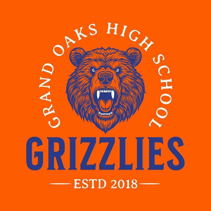 Close-up of Grand Oaks High School Grizzlies Premium Orange Unisex T-shirt 18