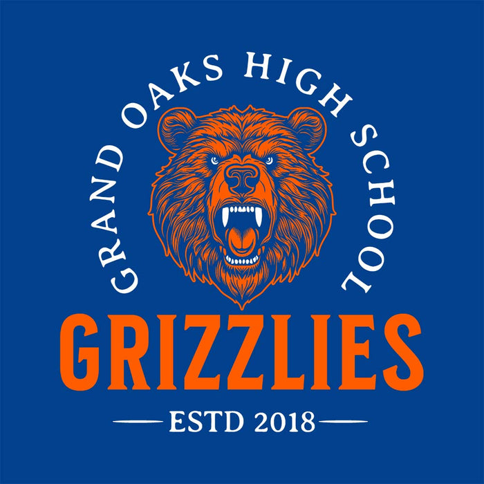 Close-up of Grand Oaks High School Grizzlies Premium Royal Unisex T-shirt 18