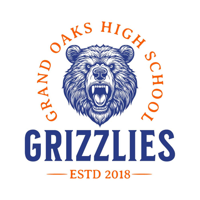 Close-up of Grand Oaks High School Grizzlies Unisex 3/4 sleeve Raglan T-shirt 18