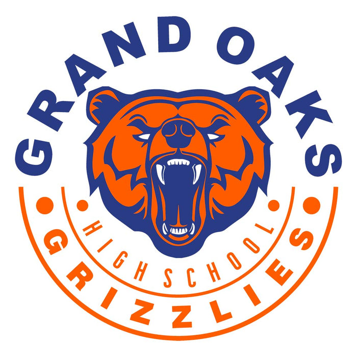 Close-up of Grand Oaks High School Grizzlies Unisex 3/4 sleeve Raglan T-shirt 19