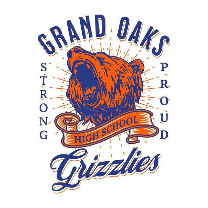 Close-up of Grand Oaks High School Grizzlies Unisex 3/4 sleeve Raglan T-shirt 26