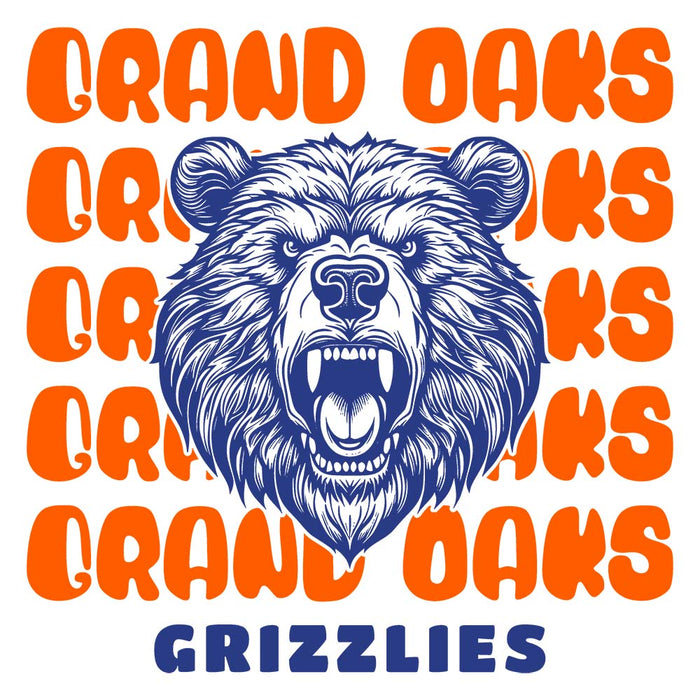 Close-up of Grand Oaks High School Grizzlies Unisex 3/4 sleeve Raglan T-shirt 28