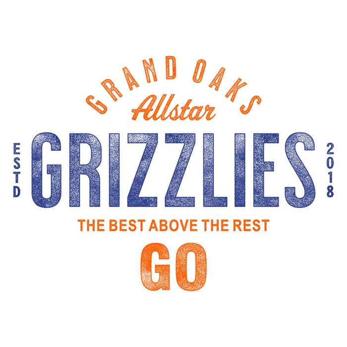 Close-up of Grand Oaks High School Grizzlies Unisex 3/4 sleeve Raglan T-shirt 40