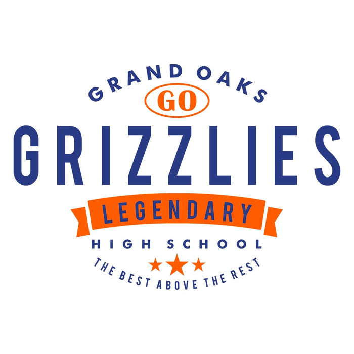 Close-up of Grand Oaks High School Grizzlies Unisex 3/4 sleeve Raglan T-shirt 44