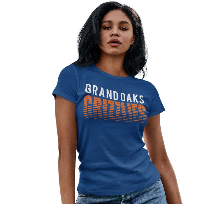 Woman wearing a Grand Oaks High School Grizzlies Women's Royal T-shirt 24