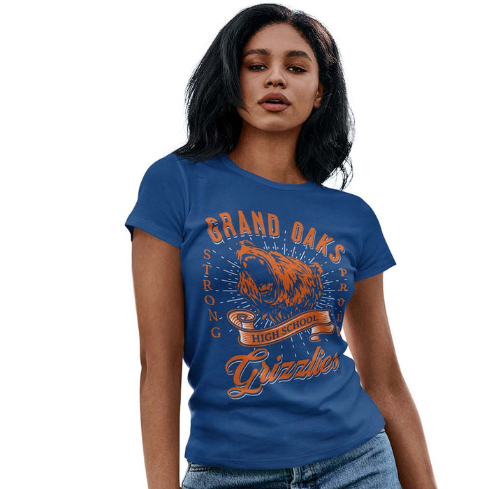 Woman wearing a Grand Oaks High School Grizzlies Women's Royal T-shirt 26