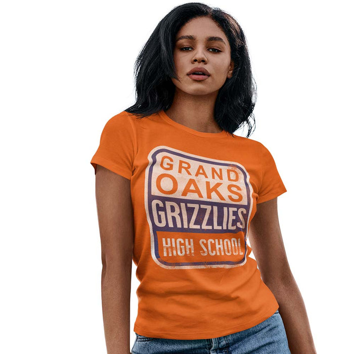 Woman wearing a Grand Oaks High School Grizzlies Women's Orange T-shirts 01