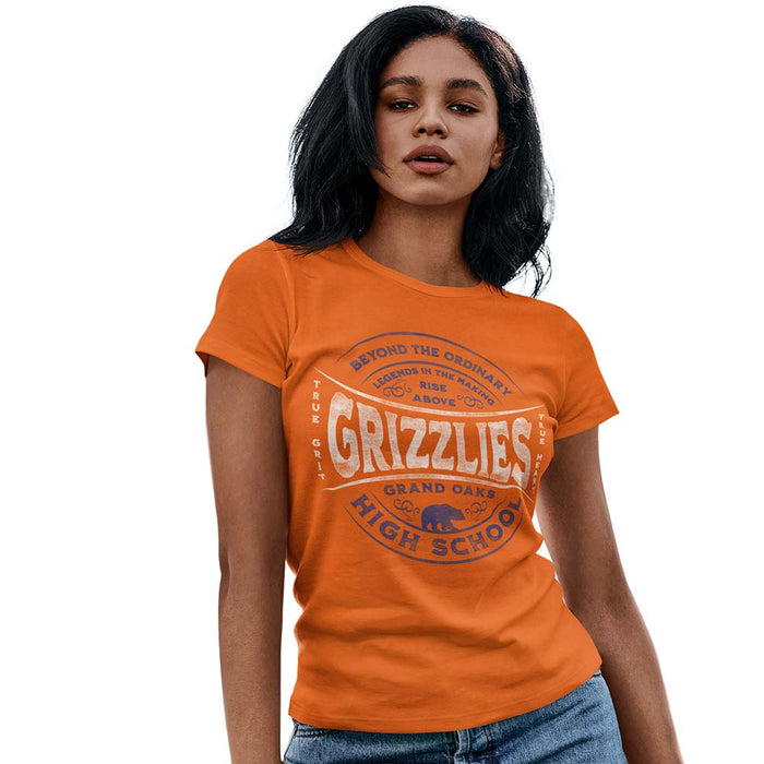 Woman wearing a Grand Oaks High School Grizzlies Women's Orange T-shirts 10