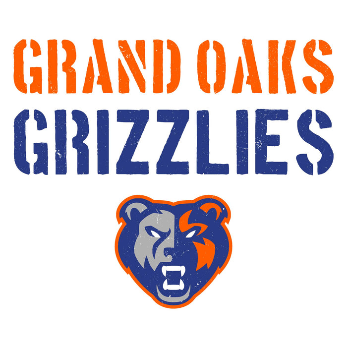 Close-up view of Grand Oaks High School Grizzlies Unisex 3/4 sleeve Raglan T-shirt 017
