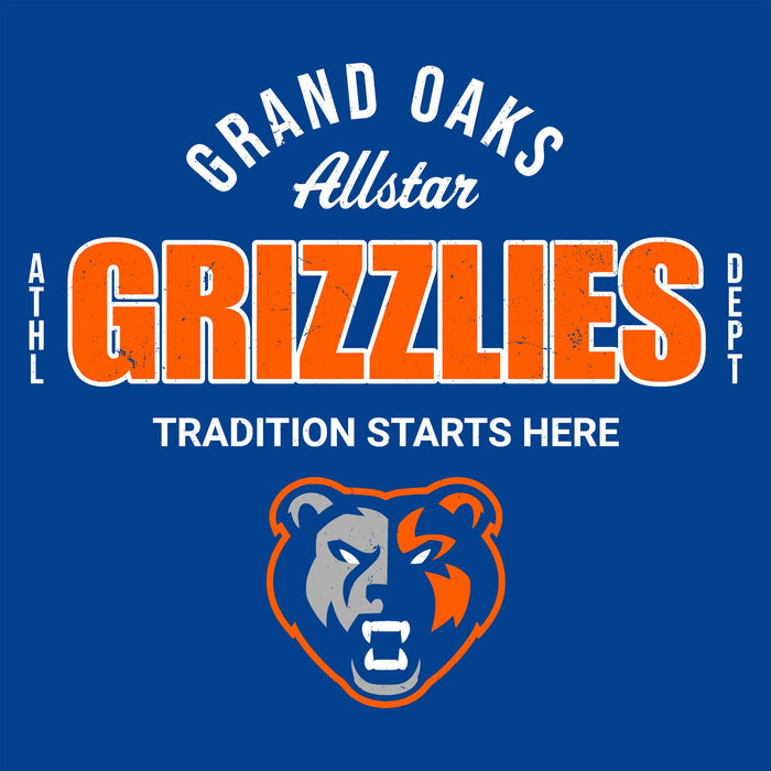 Close-up view of Grand Oaks High School Grizzlies Classic Unisex Royal T-shirt 040