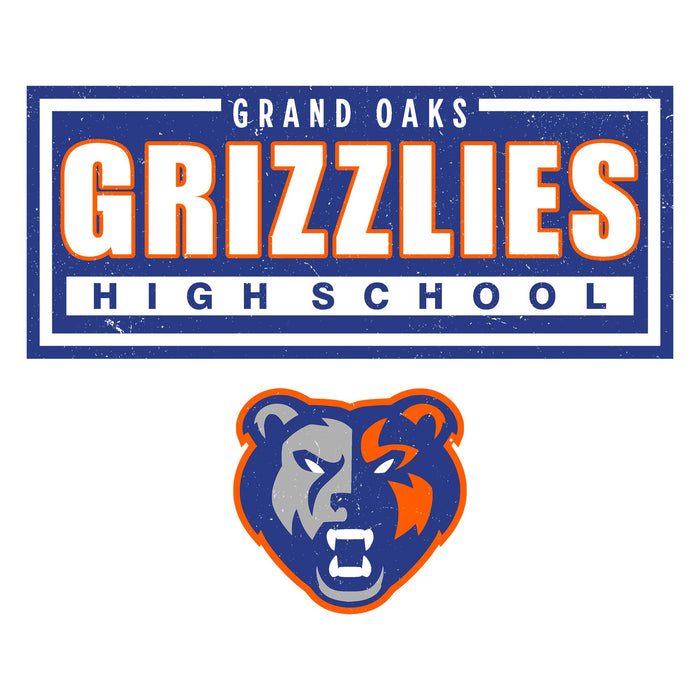 Close-up view of Grand Oaks High School Grizzlies Unisex 3/4 sleeve Raglan T-shirt 049