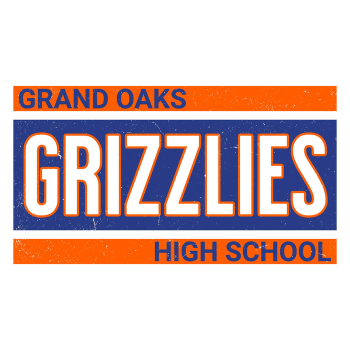 Close-up view of Grand Oaks High School Grizzlies Unisex 3/4 sleeve Raglan T-shirt 098