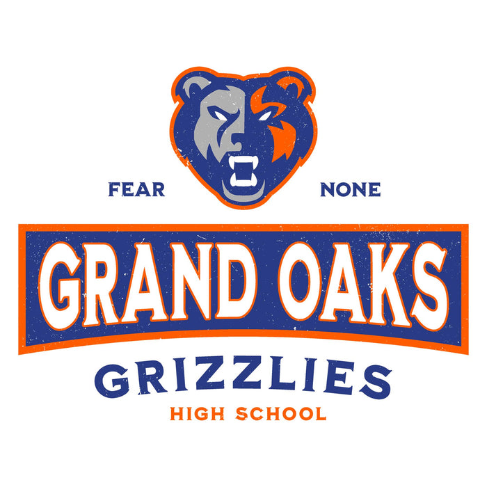 Close-up view of Grand Oaks High School Grizzlies Unisex 3/4 sleeve Raglan T-shirt 202