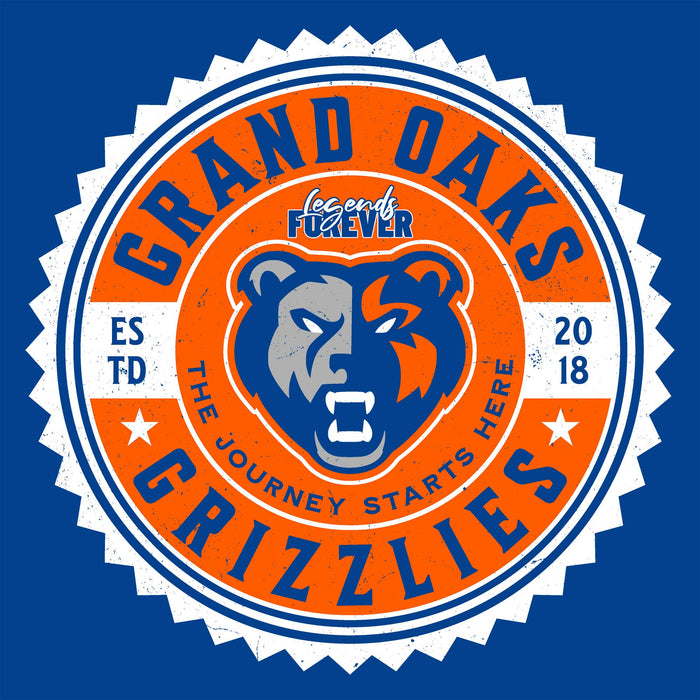 Close-up view of Grand Oaks High School Grizzlies Classic Unisex Royal T-shirt 203