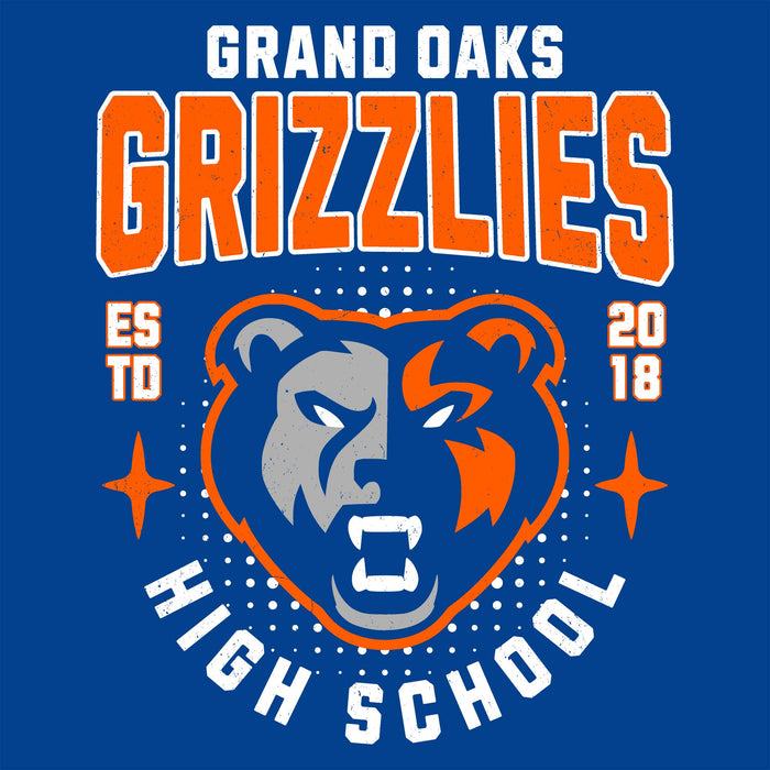 Close-up view of Grand Oaks High School Grizzlies Women's Royal Blue SoftStyle T-shirt 204