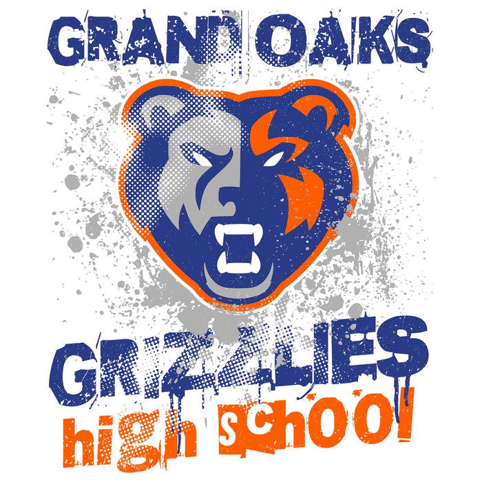 Close-up view of Grand Oaks High School Grizzlies Unisex 3/4 sleeve Raglan T-shirt 205