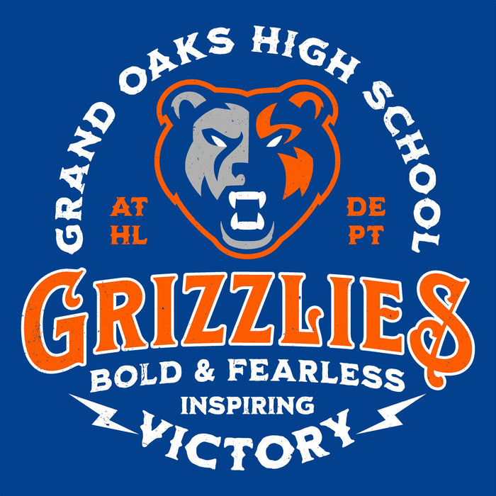 Close-up view of Grand Oaks High School Grizzlies Classic Unisex Royal T-shirt 206