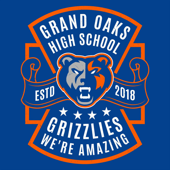 Close-up view of Grand Oaks High School Grizzlies Classic Unisex Royal T-shirt 207