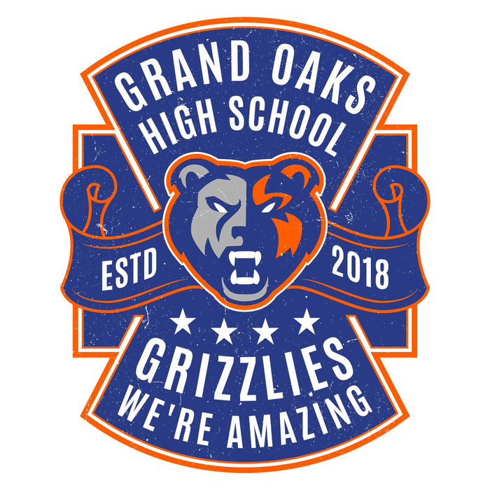 Close-up view of Grand Oaks High School Grizzlies Unisex 3/4 sleeve Raglan T-shirt 207