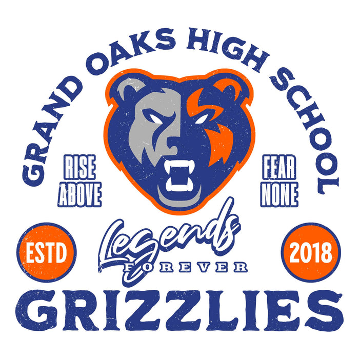 Close-up view of Grand Oaks High School Grizzlies Unisex 3/4 sleeve Raglan T-shirt 208